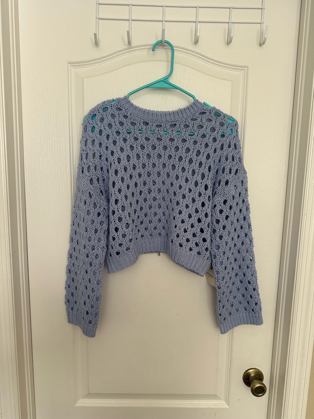 Arizona Jean Company Lavender Open-Knit Cropped Crew Sweater